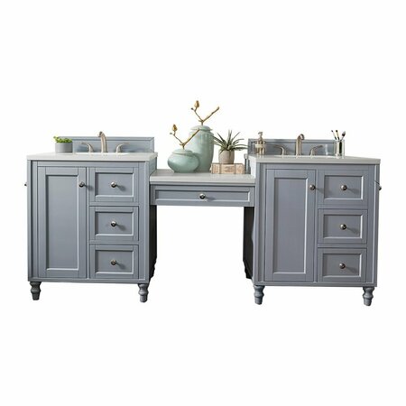 JAMES MARTIN VANITIES Copper Cove Encore 86in Double Vanity Set, Silver Gray w/ 3 CM White Zeus Quartz Top 301-V86-SL-DU-3WZ